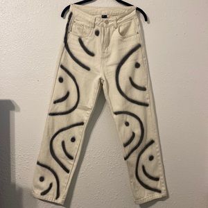 Cider straight leg smiley face graffiti jeans